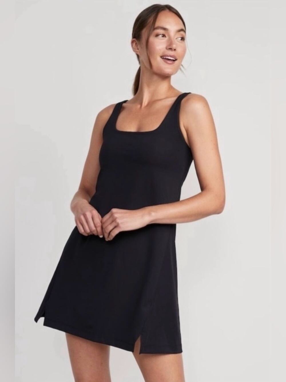 Old Navy Sz M Athletic Mini Dress Black Powersoft Tennis Dress Pocket Shorts